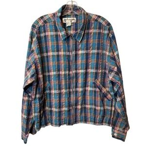 Traditional Value‎ Plaid Jacket Women's Bright Multicolor Cotton Zip Up Large